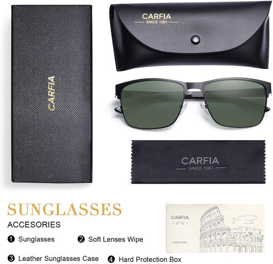 CARFIA Metal Mens Sunglasses Polarized UV400 Protection for Driving Fishing Hiking Golf CA5225